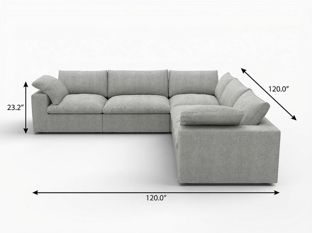 Light Gray Linen Blend Modular L Shaped Five Piece Corner Sectional