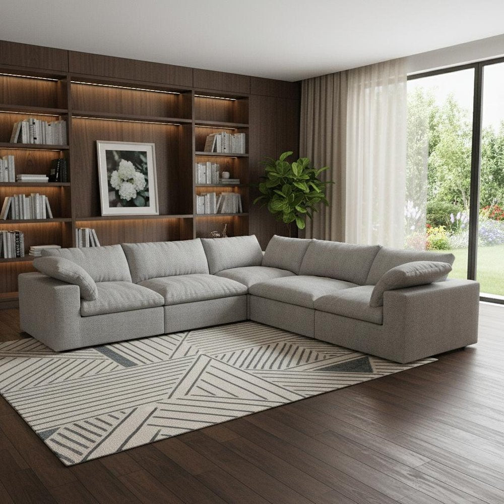 Light Gray Linen Blend Modular L Shaped Five Piece Corner Sectional