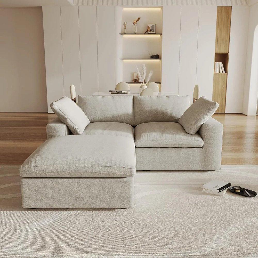80" Khaki and Black Linen Blend Modular Loveseat With Storage
