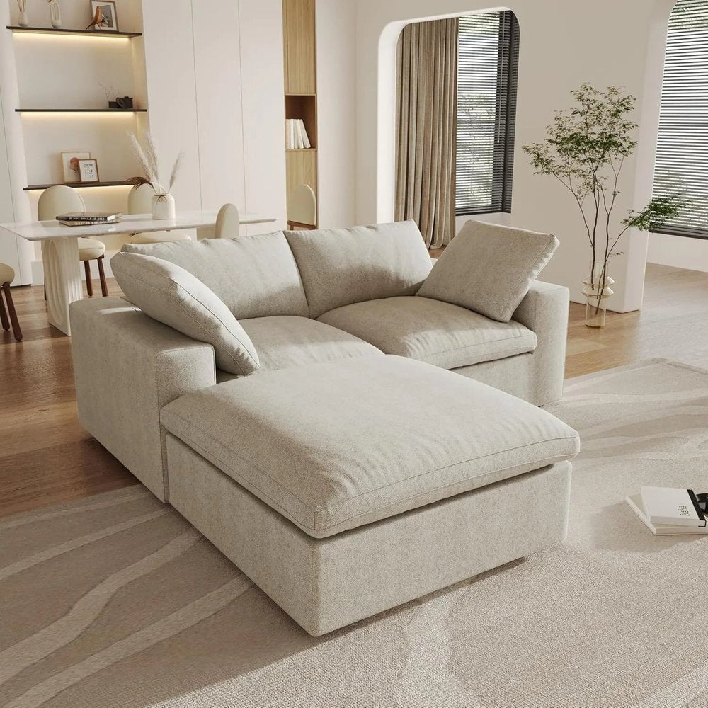 80" Khaki and Black Linen Blend Modular Loveseat With Storage