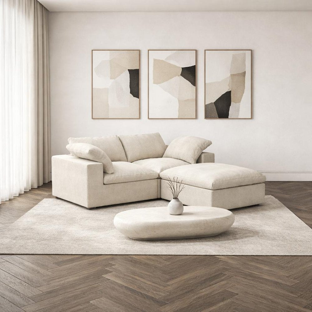 80" Khaki and Black Linen Blend Modular Loveseat With Storage