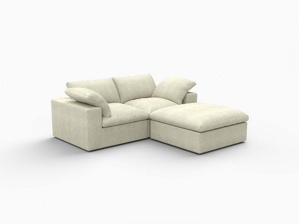 80" Khaki and Black Linen Blend Modular Loveseat With Storage