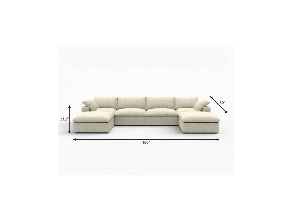 160" Khaki Linen Blend Modular Universal Sofa With Ottoman And Storage