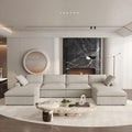 160" Khaki Linen Blend Modular Universal Sofa With Ottoman And Storage