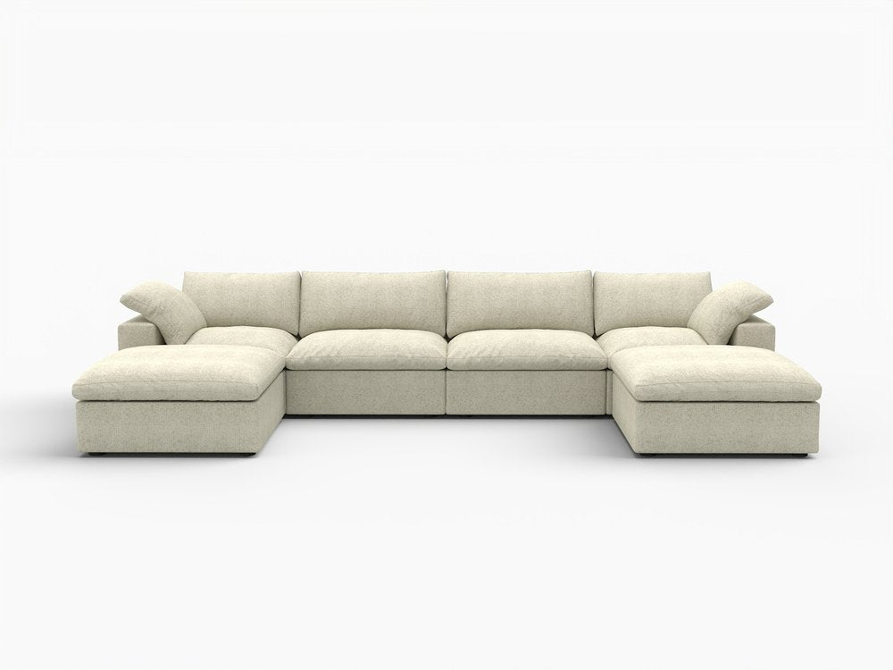 160" Khaki Linen Blend Modular Universal Sofa With Ottoman And Storage