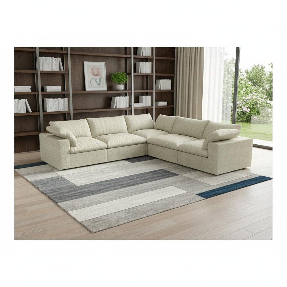Khaki Linen Blend L Shaped Five Piece Corner Sectional