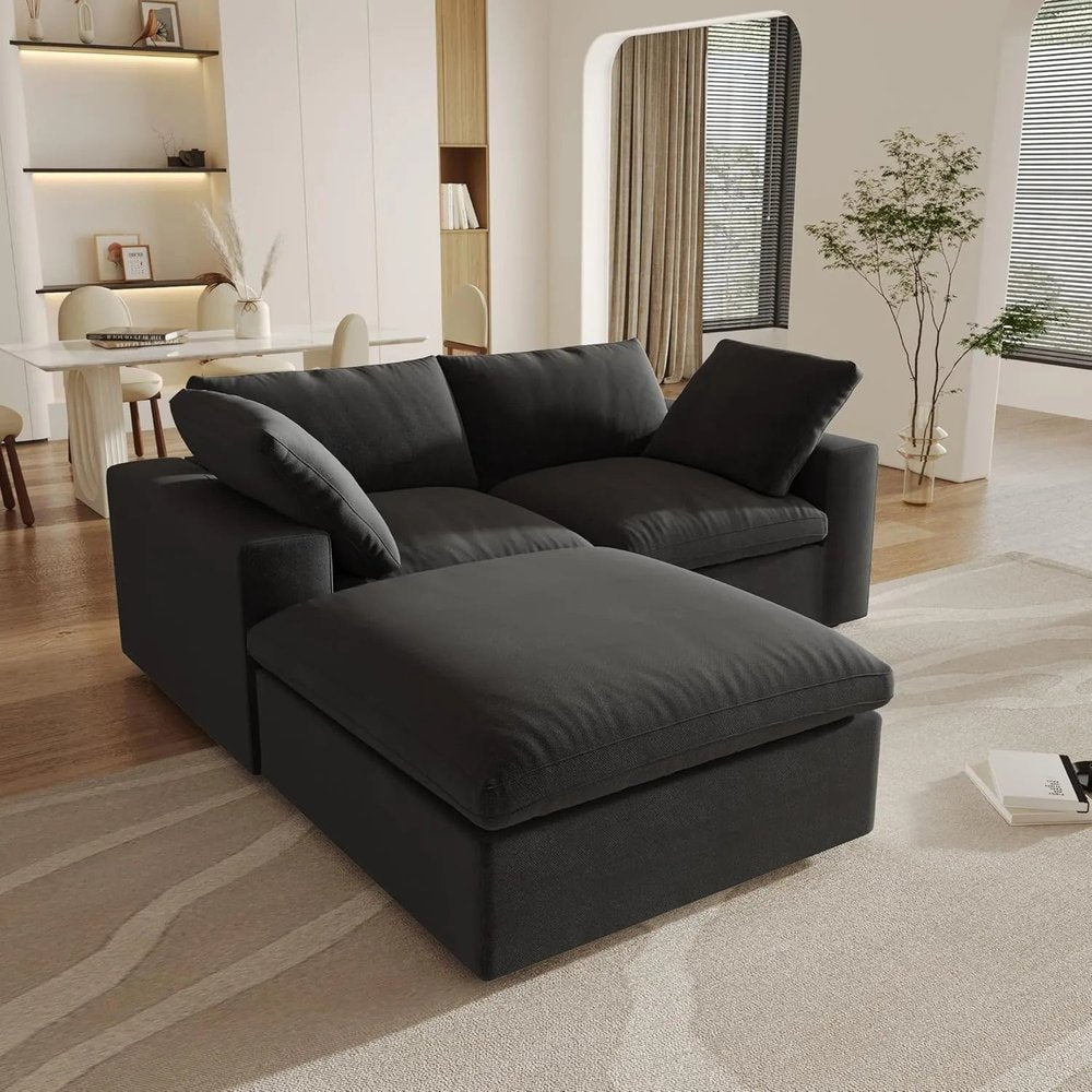 80" Black Linen Blend Modular Loveseat With Storage