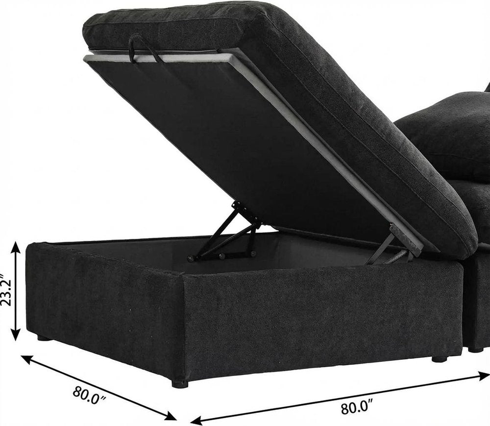80" Black Linen Blend Modular Loveseat With Storage