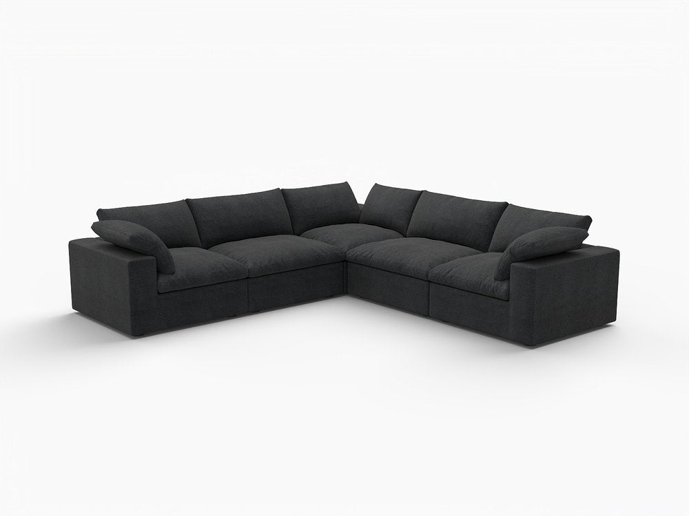 Black Linen Blend Modular L Shaped Five Piece Corner Sectional