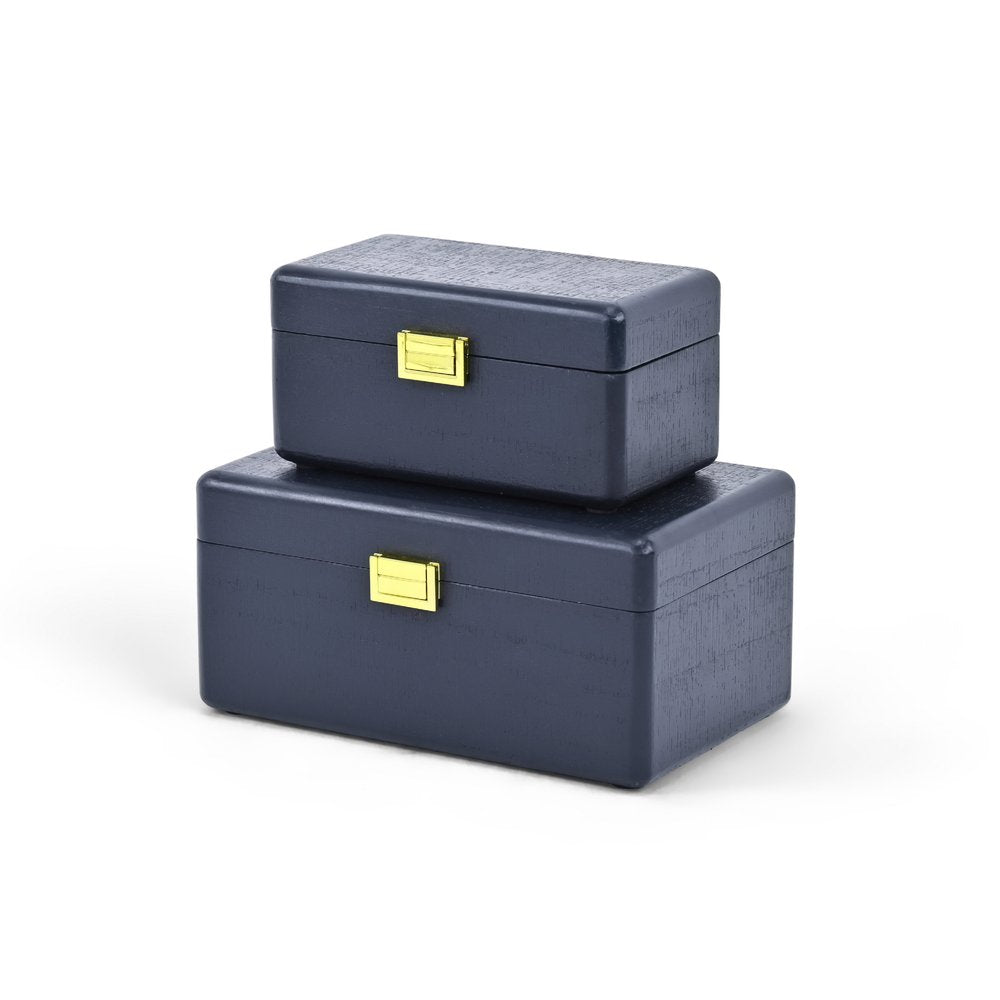 Set of Two Navy Blue Wood Hand Painted Decorative Box