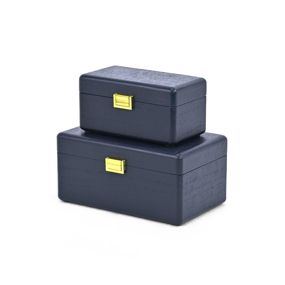 Set of Two Navy Blue Wood Hand Painted Decorative Box