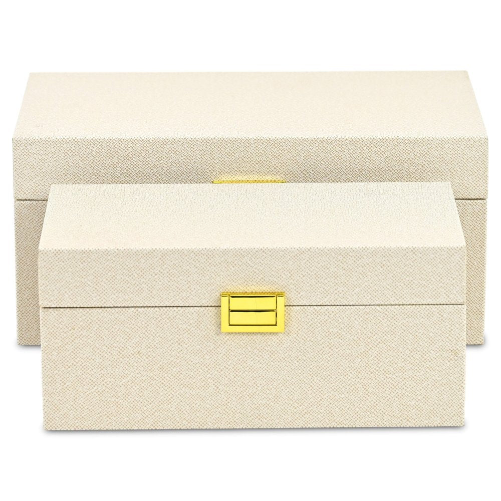 Set of Two Gold Wood Hand Painted Decorative Box