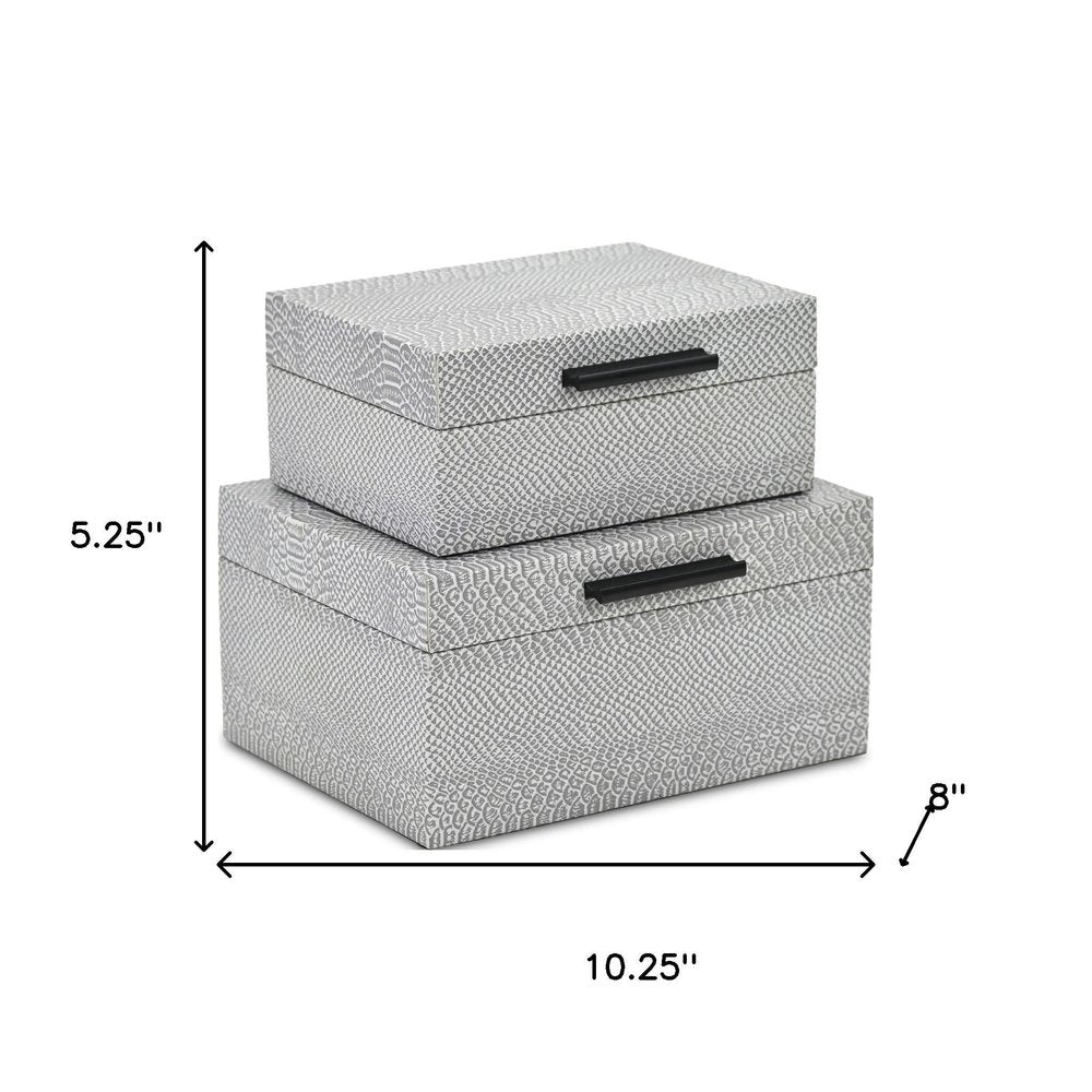 Set of Two Gray Wood Hand Painted Decorative Box