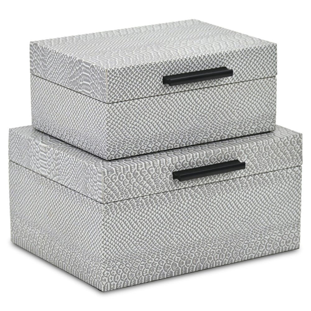 Set of Two Gray Wood Hand Painted Decorative Box