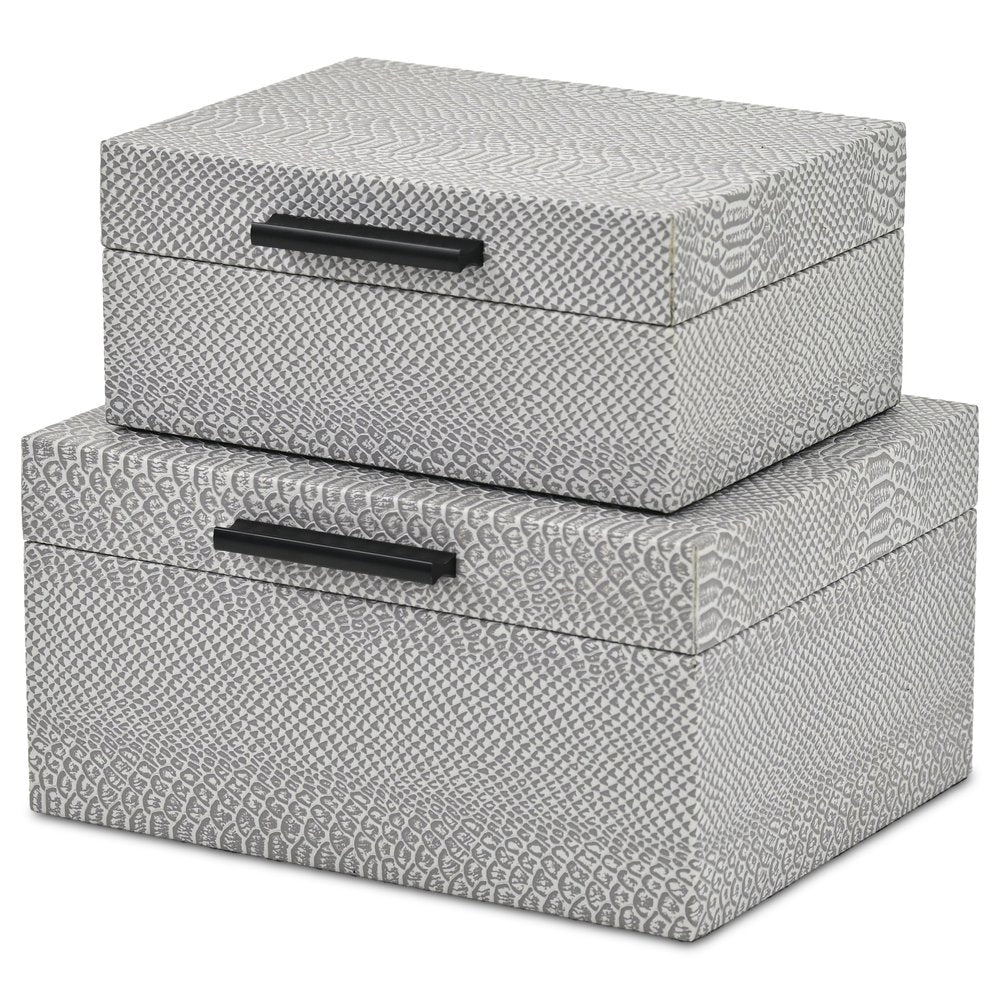 Set of Two Gray Wood Hand Painted Decorative Box