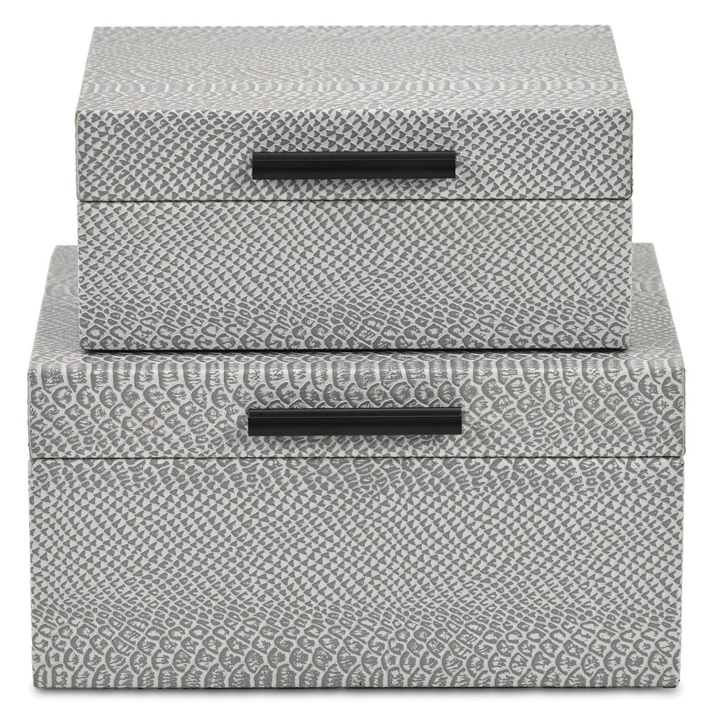 Set of Two Gray Wood Hand Painted Decorative Box