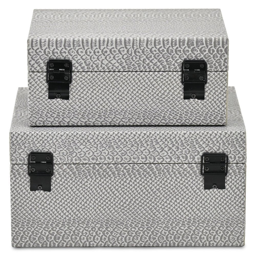 Set of Two Gray Wood Hand Painted Decorative Box