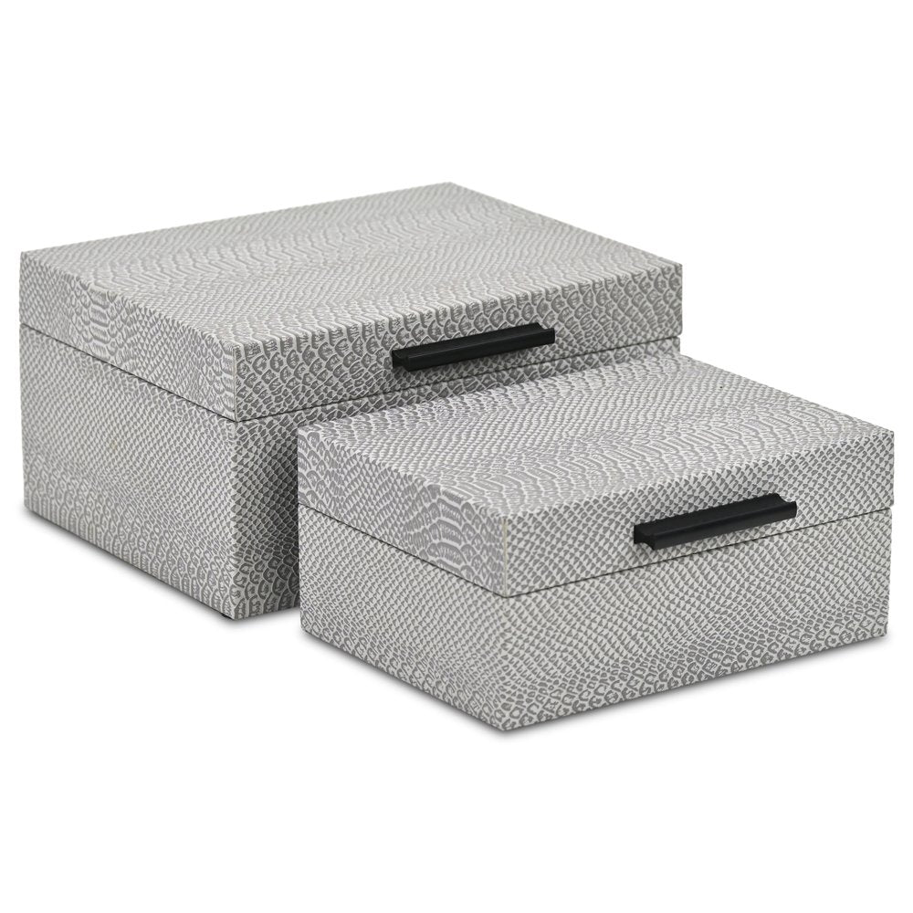 Set of Two Gray Wood Hand Painted Decorative Box