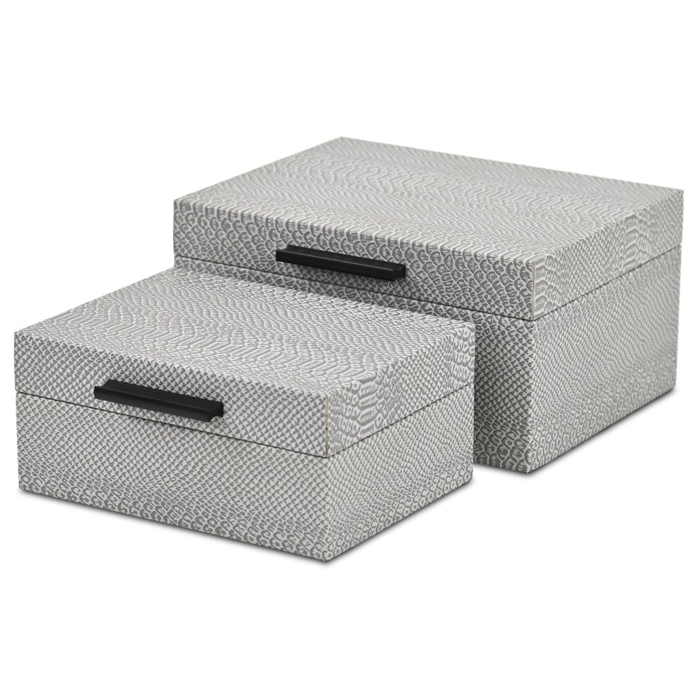 Set of Two Gray Wood Hand Painted Decorative Box
