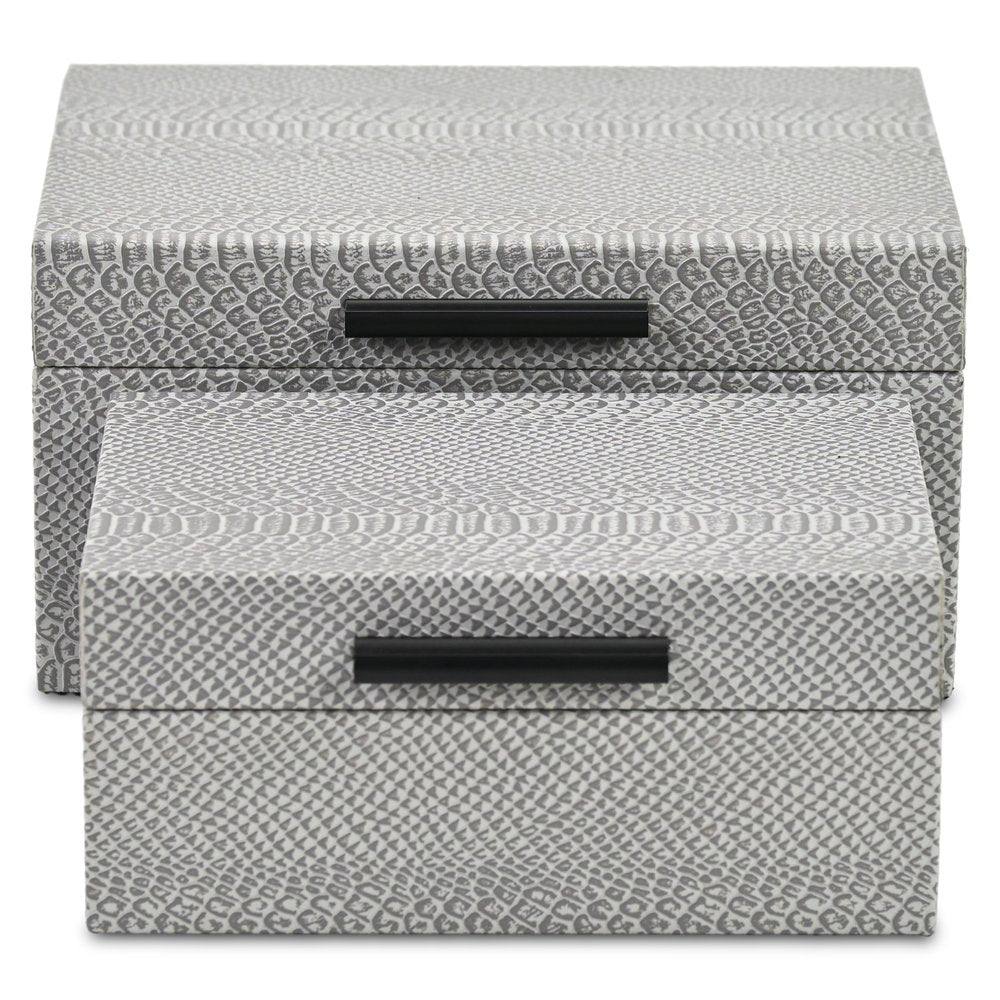 Set of Two Gray Wood Hand Painted Decorative Box