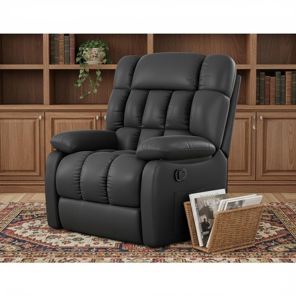 39" Black Faux Leather Manual Recliner