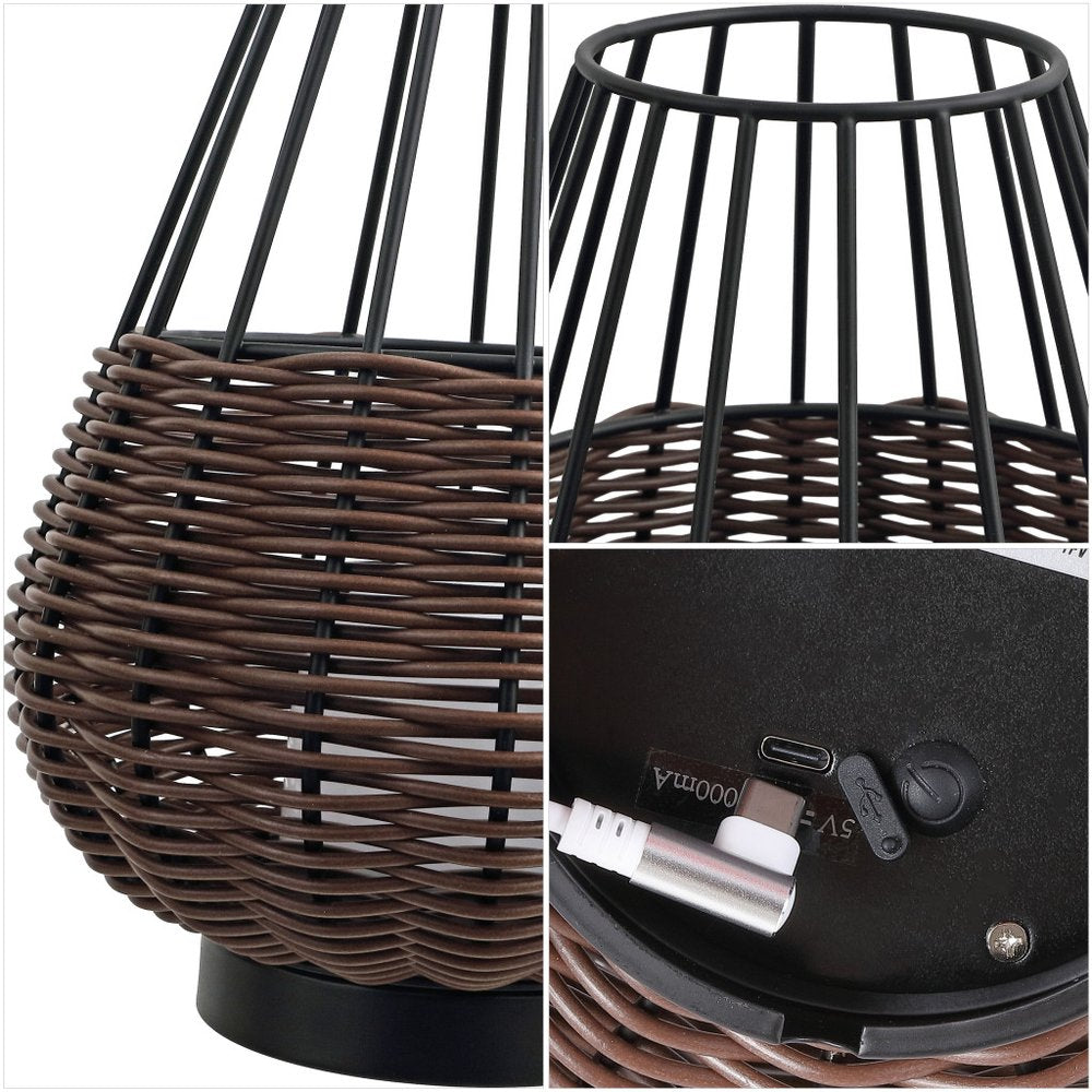 Set of Two 10" Black Round USB Table Lamps LED With Globe Shades