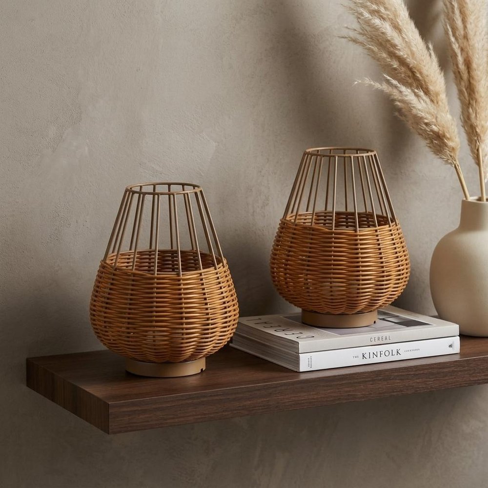 Set of Two 10" Brown Round USB Table Lamps LED With Globe Shades
