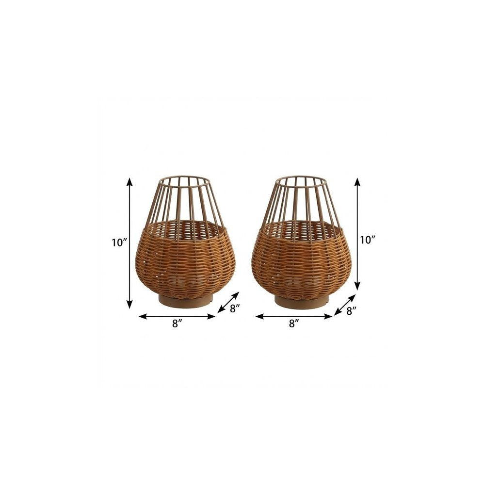 Set of Two 10" Brown Round USB Table Lamps LED With Globe Shades