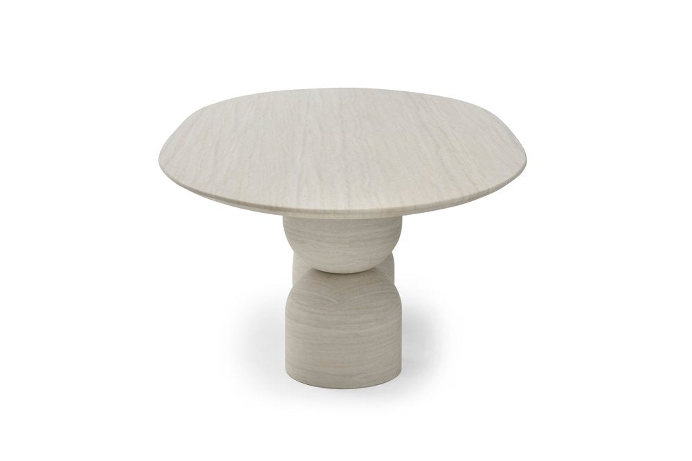 94" Beige Marble Double Pedestal Base Oval Dining Table