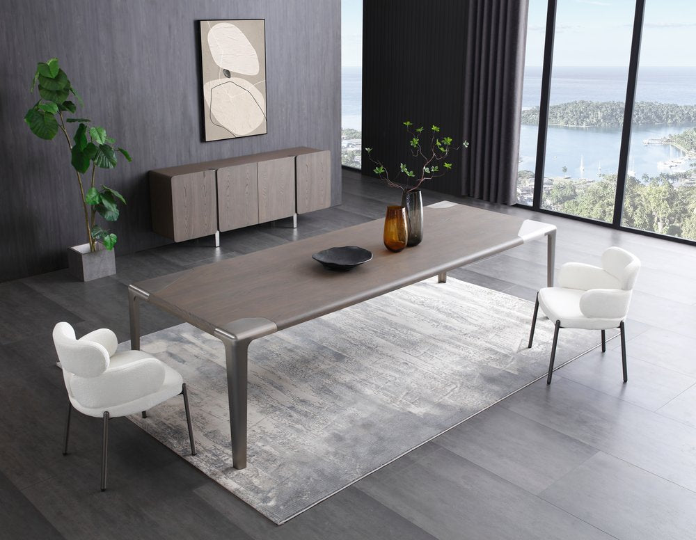 White and Gunmetal Boucle Dining Arm Chair