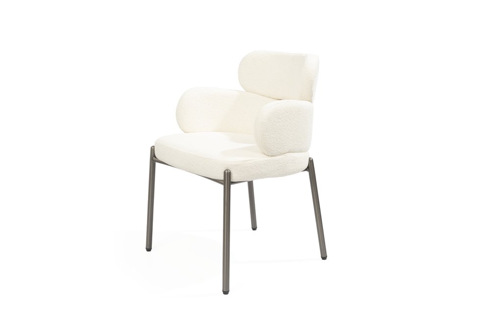 White and Gunmetal Boucle Dining Arm Chair
