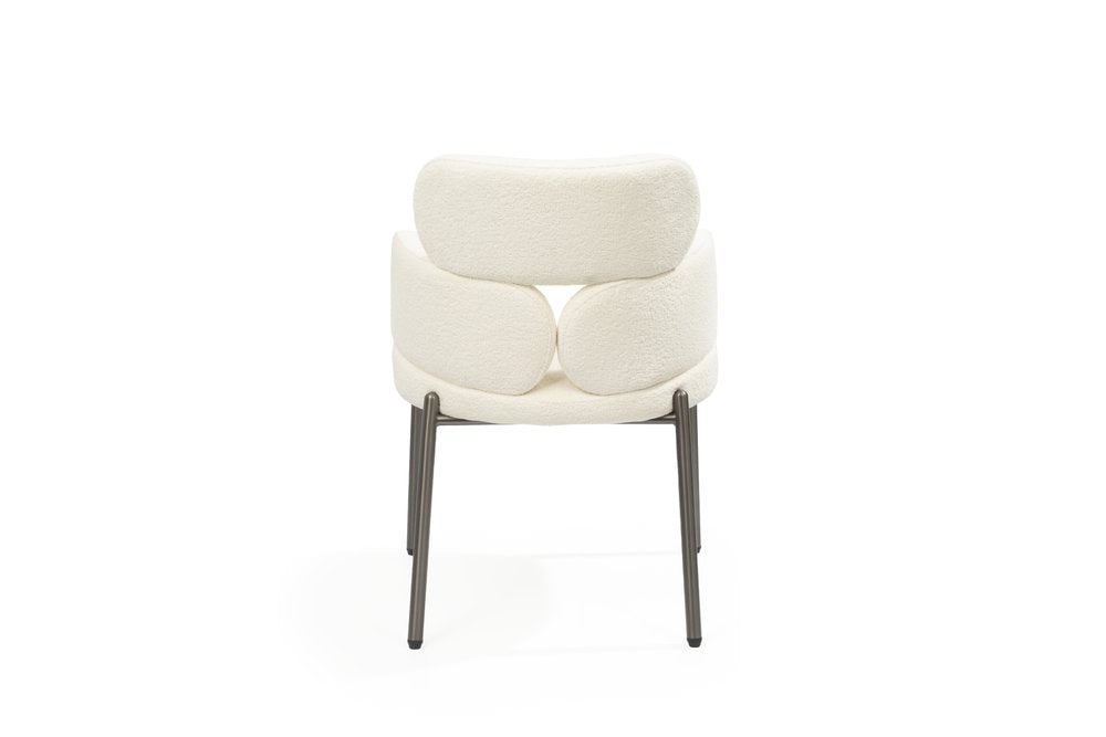White and Gunmetal Boucle Dining Arm Chair