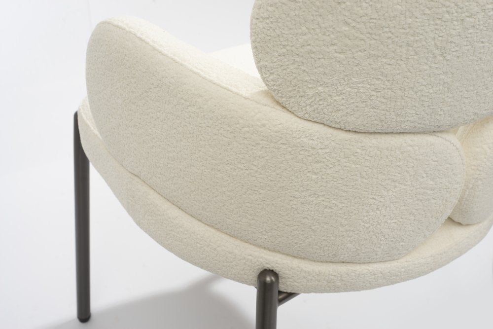 White and Gunmetal Boucle Dining Arm Chair