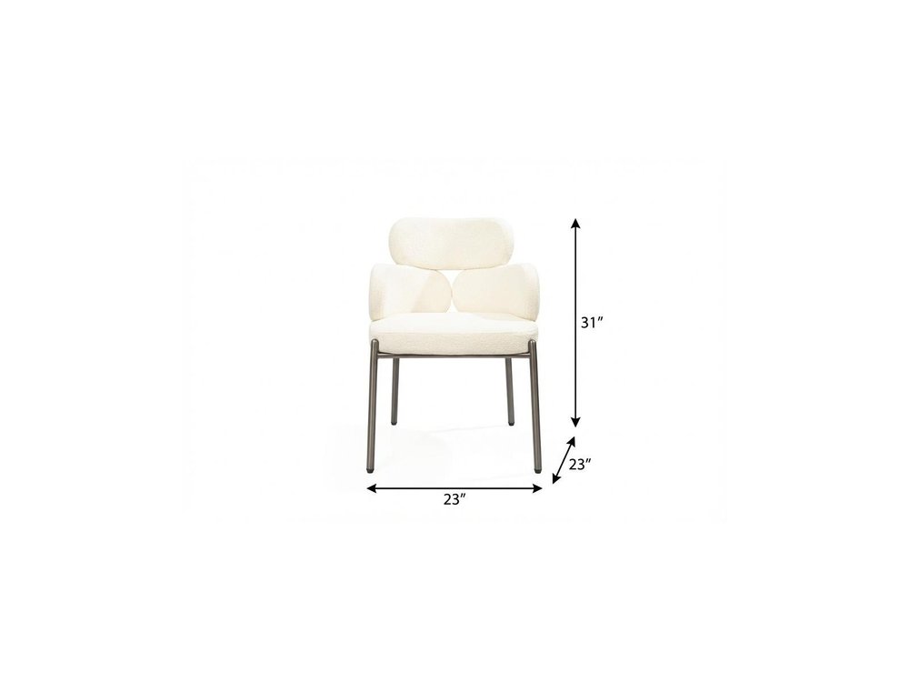 White and Gunmetal Boucle Dining Arm Chair