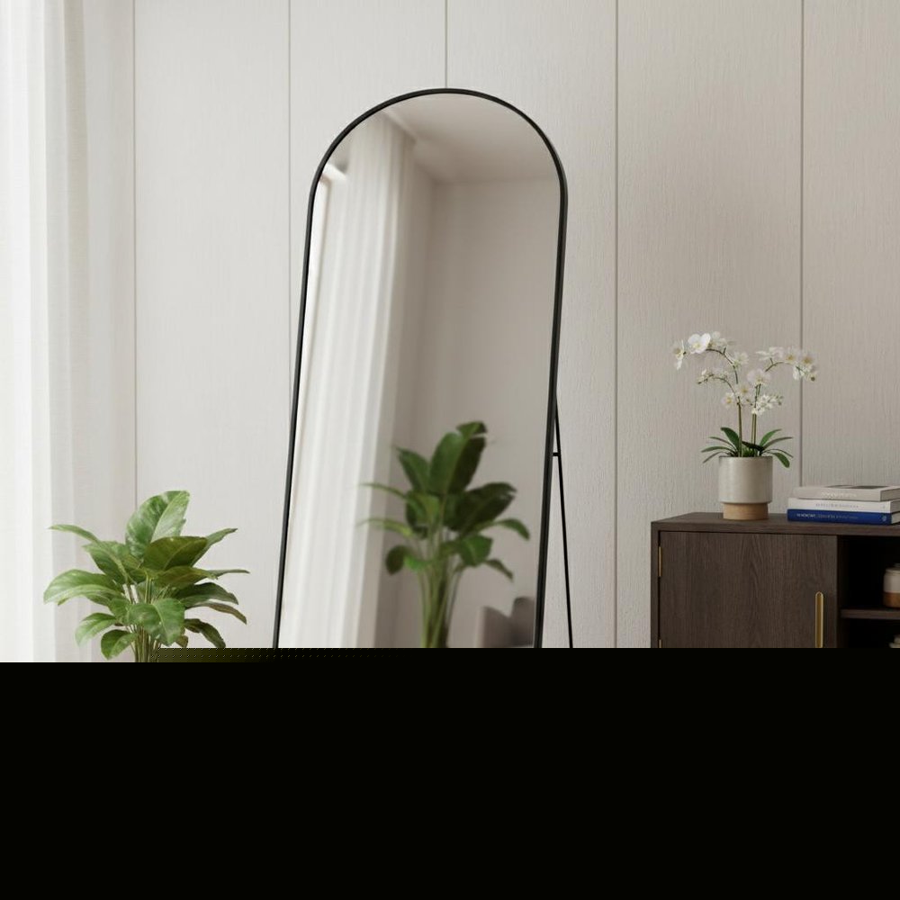 70" Black Metal Arch Wall Mounted Leaning Or Freestanding Framed Full Length Mirror