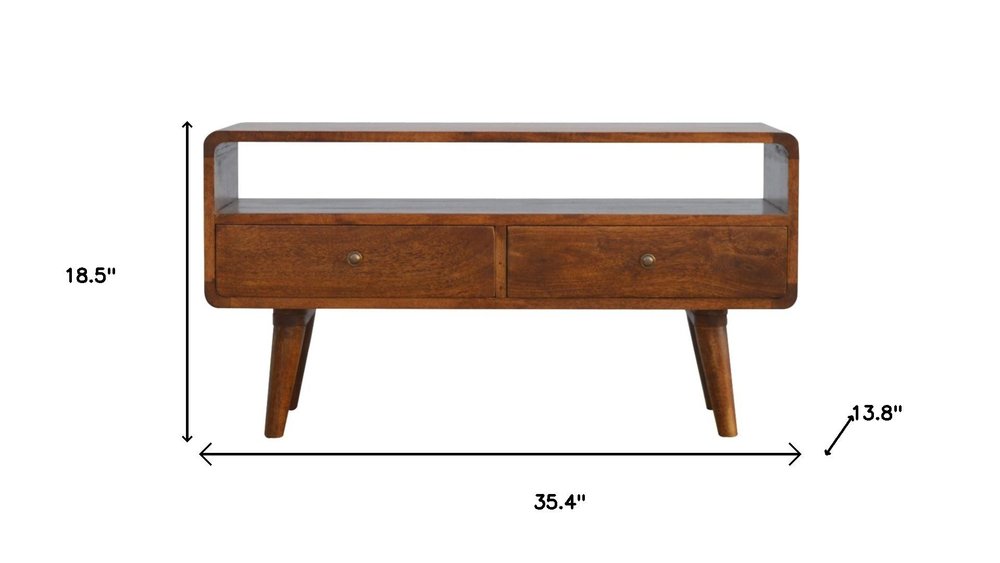 35" Chestnut Solid Wood Enclosed and Open Storage TV Stand