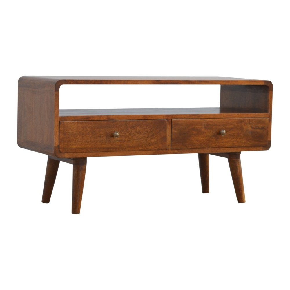 35" Chestnut Solid Wood Enclosed and Open Storage TV Stand
