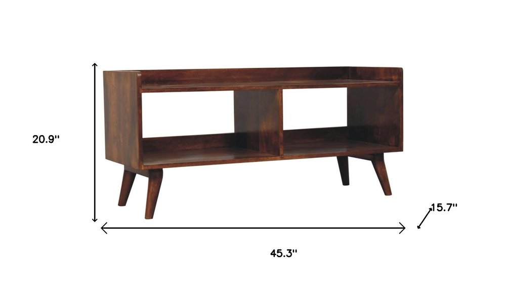 45" Brown Solid Wood Enclosed and Open Storage TV Stand