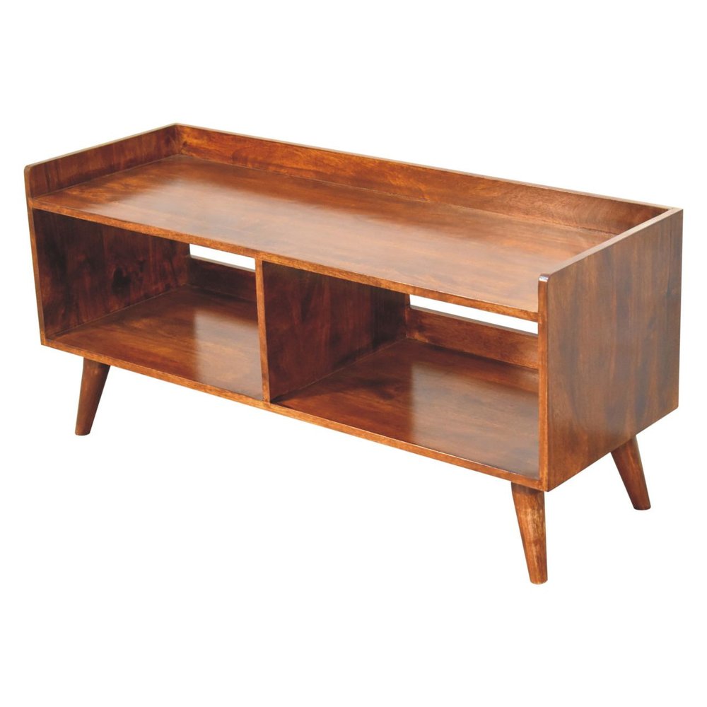 45" Brown Solid Wood Enclosed and Open Storage TV Stand