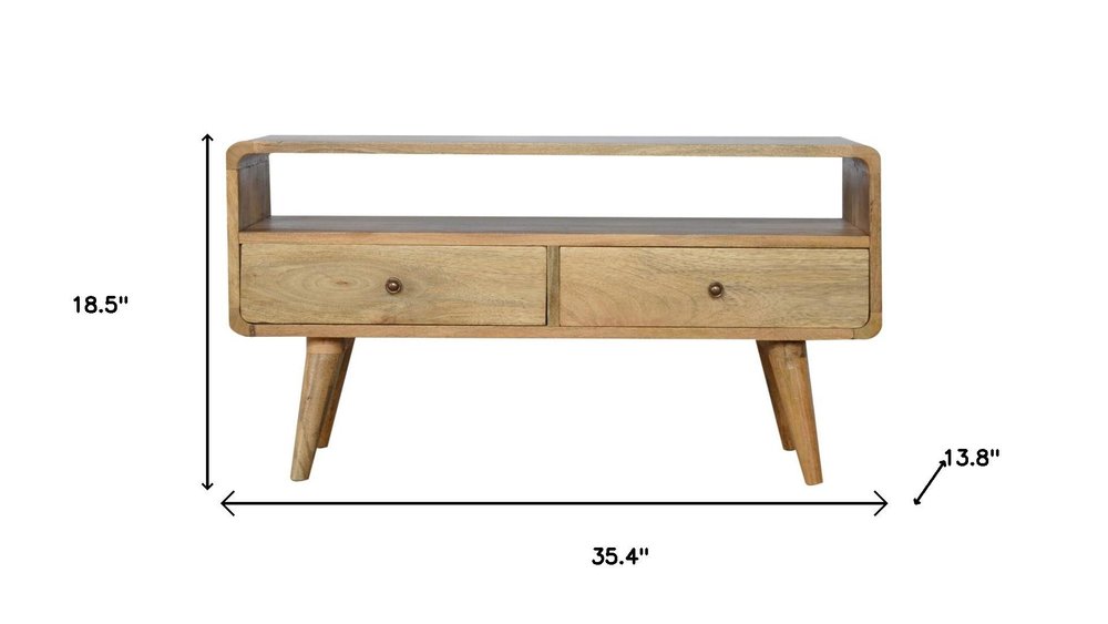 35" Oak Solid Wood Enclosed and Open Storage TV Stand