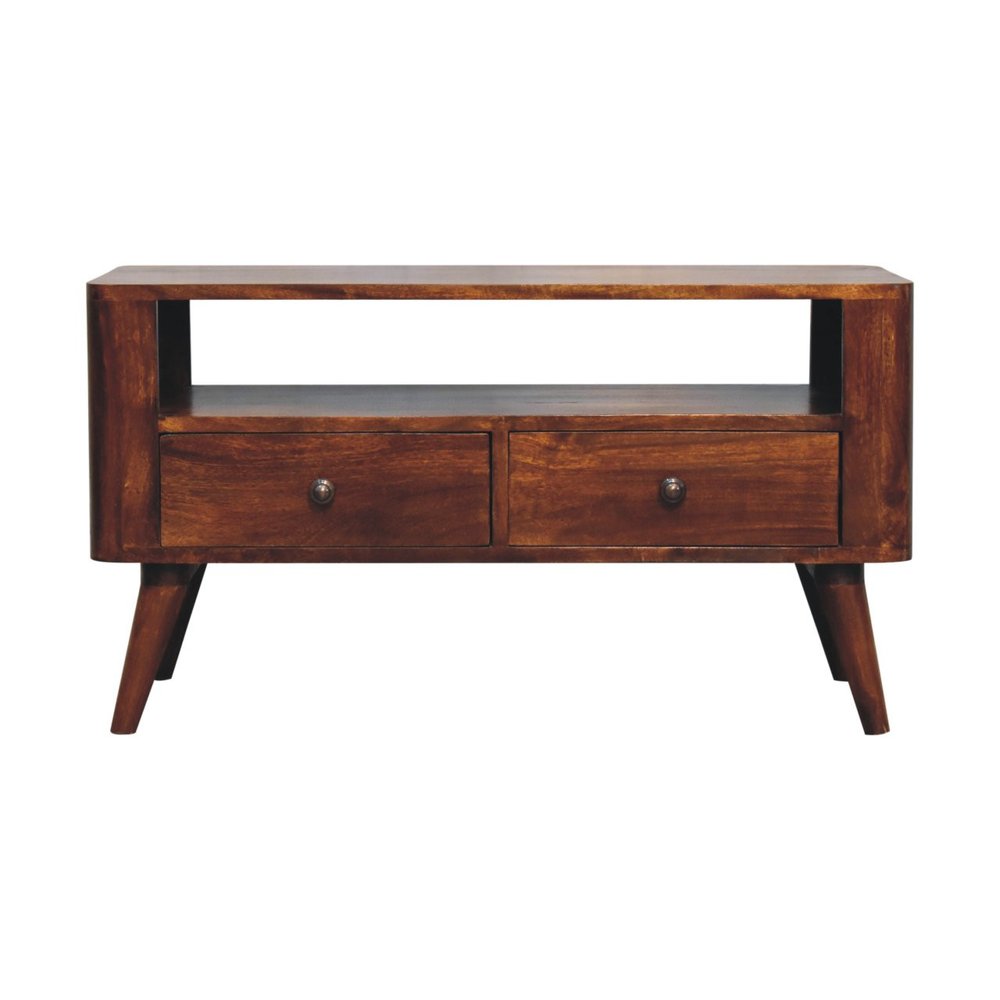 35" Brown Solid Wood Enclosed and Open Storage TV Stand