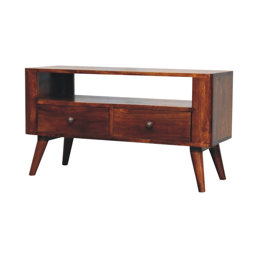 35" Brown Solid Wood Enclosed and Open Storage TV Stand