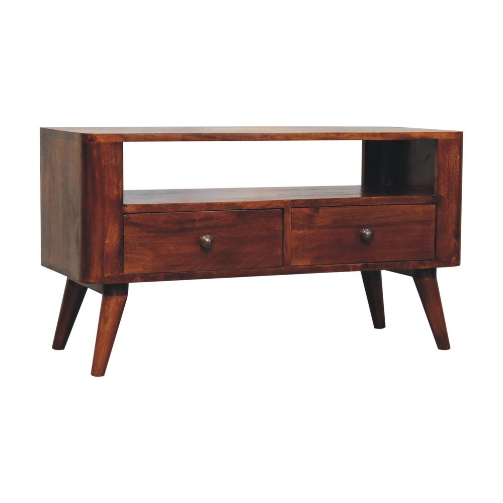 35" Brown Solid Wood Enclosed and Open Storage TV Stand