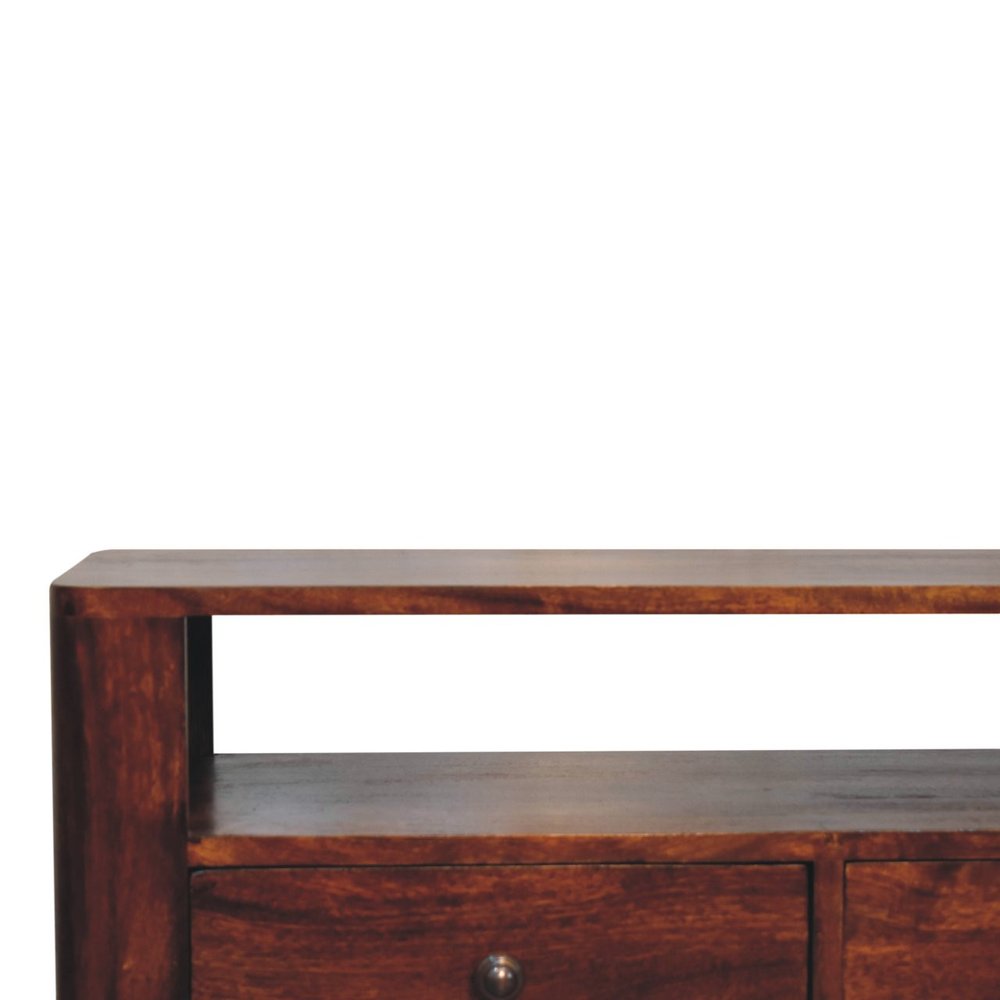 35" Brown Solid Wood Enclosed and Open Storage TV Stand