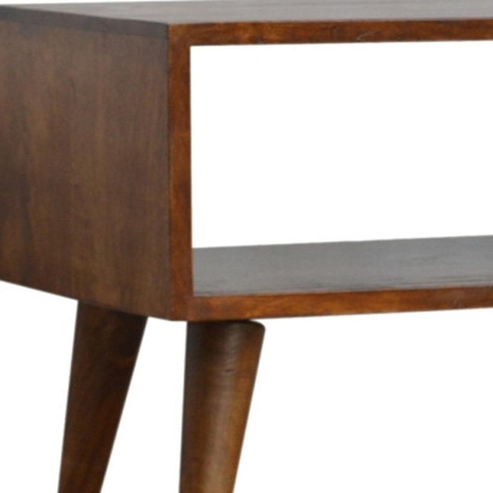 35" Brown Solid Wood Enclosed and Open Storage TV Stand