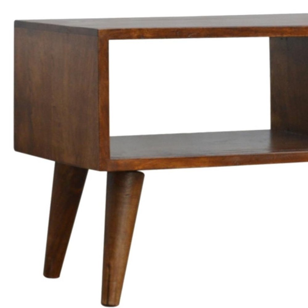 35" Brown Solid Wood Enclosed and Open Storage TV Stand