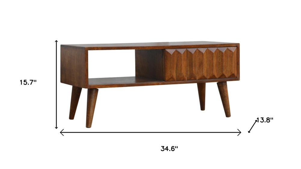 35" Brown Solid Wood Enclosed and Open Storage TV Stand