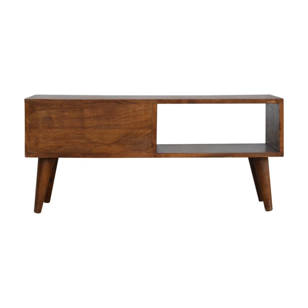 35" Brown Solid Wood Enclosed and Open Storage TV Stand