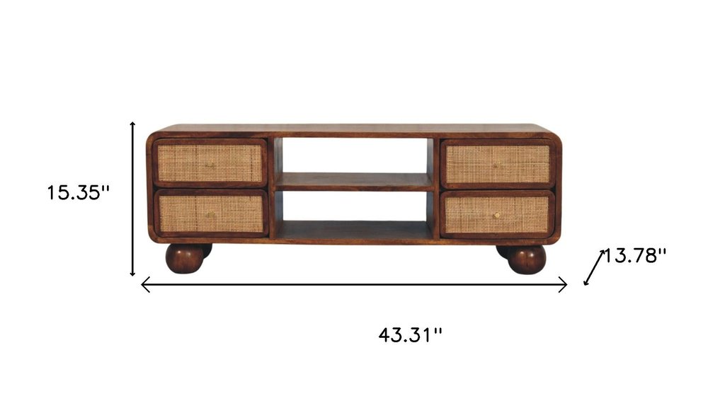 43" Brown Solid Wood Enclosed and Open Storage TV Stand