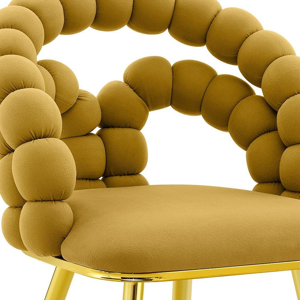 Set of Two Yellow and Gold Velvet Dining Side Chairs